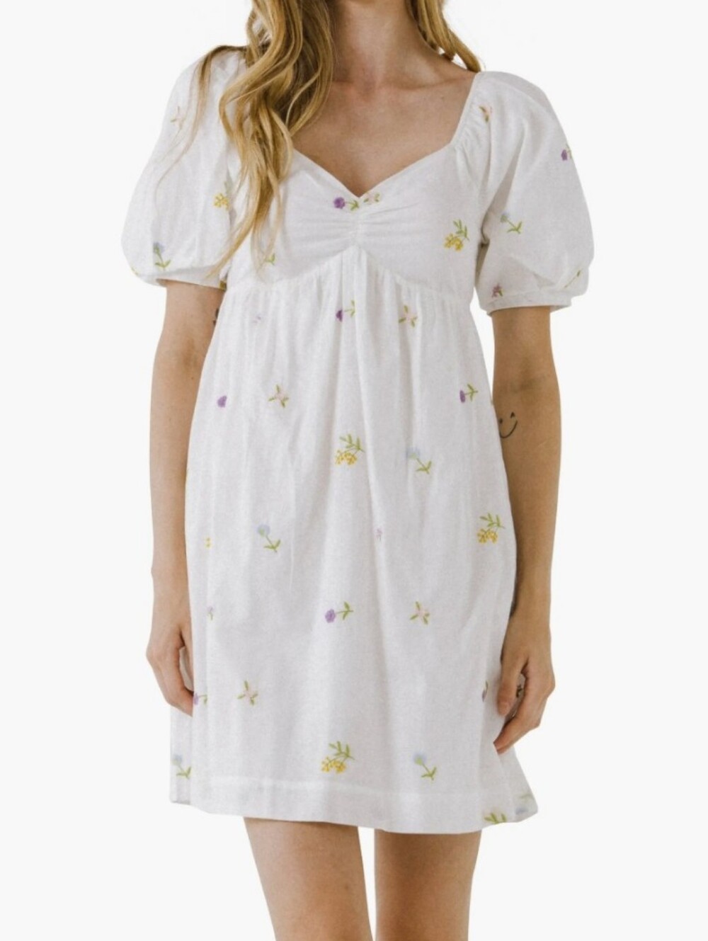 English Factory Floral Embroidery 100% Cotton Minidress Medium